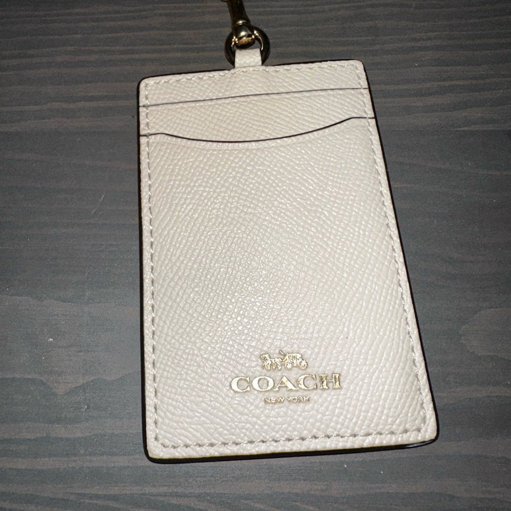 Coach Ivory/gold lanyard and card holder